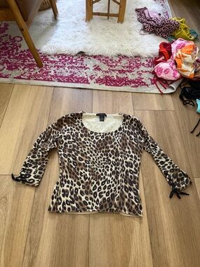 august silk Leopard Print Brown Tan Long Sleeve Top